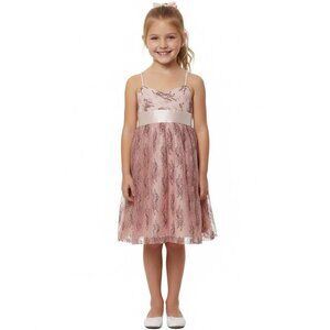 C.W. Designs Girls Spaghetti Strap Tie Back Lace with Silk Lining Dress (M) NWOT